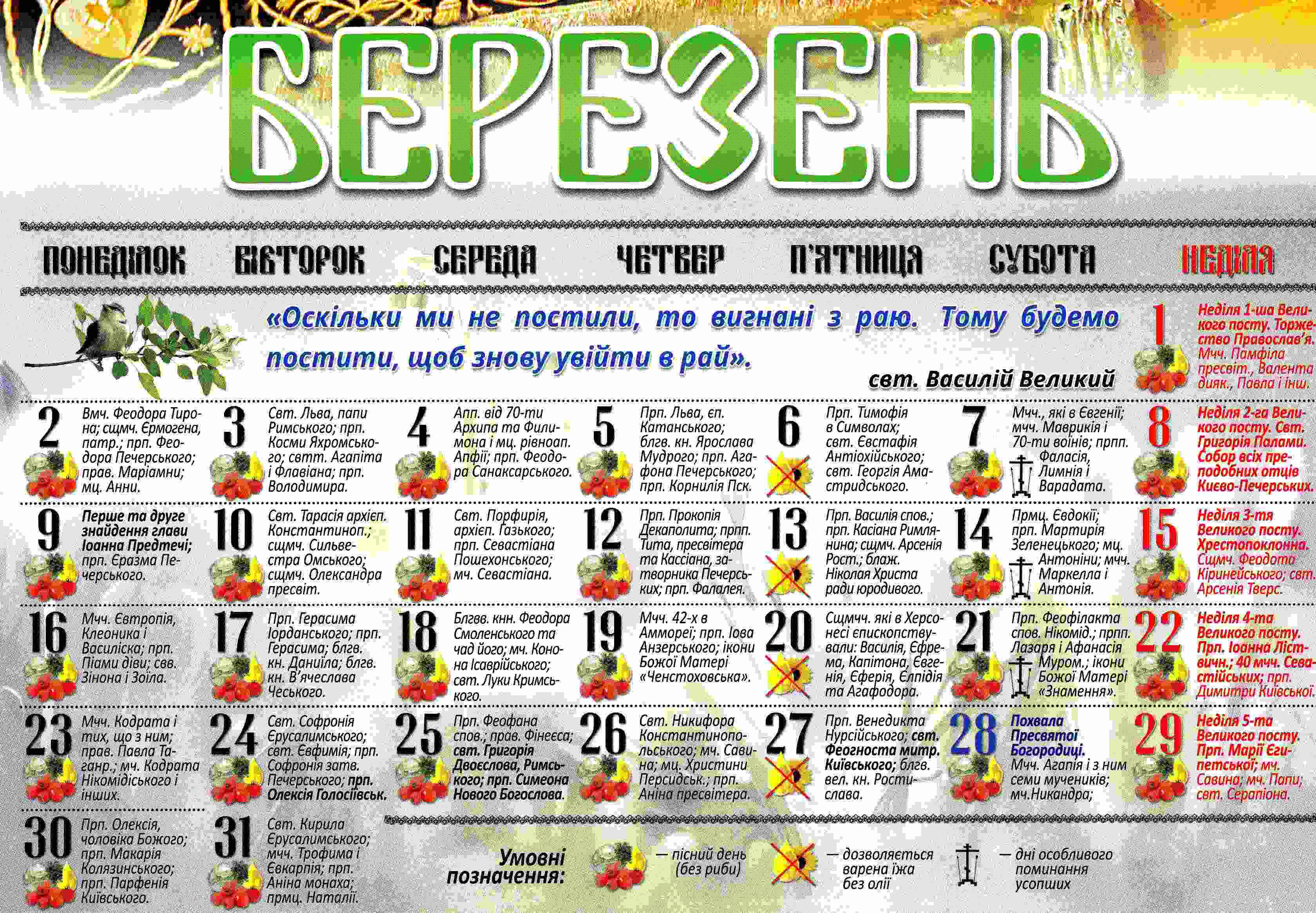 православний календар 2026